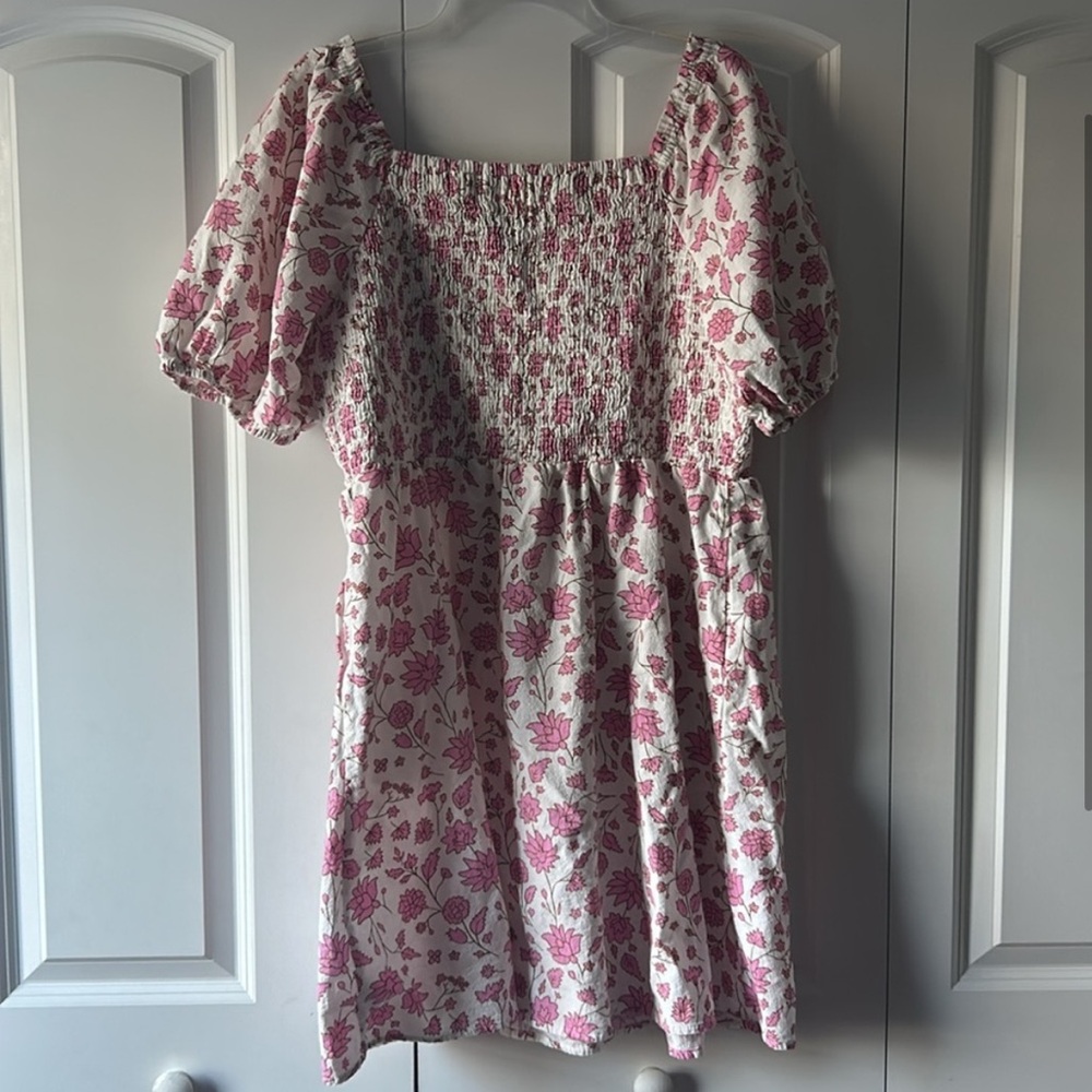 Universal Thread pink and white floral smocked mini dress